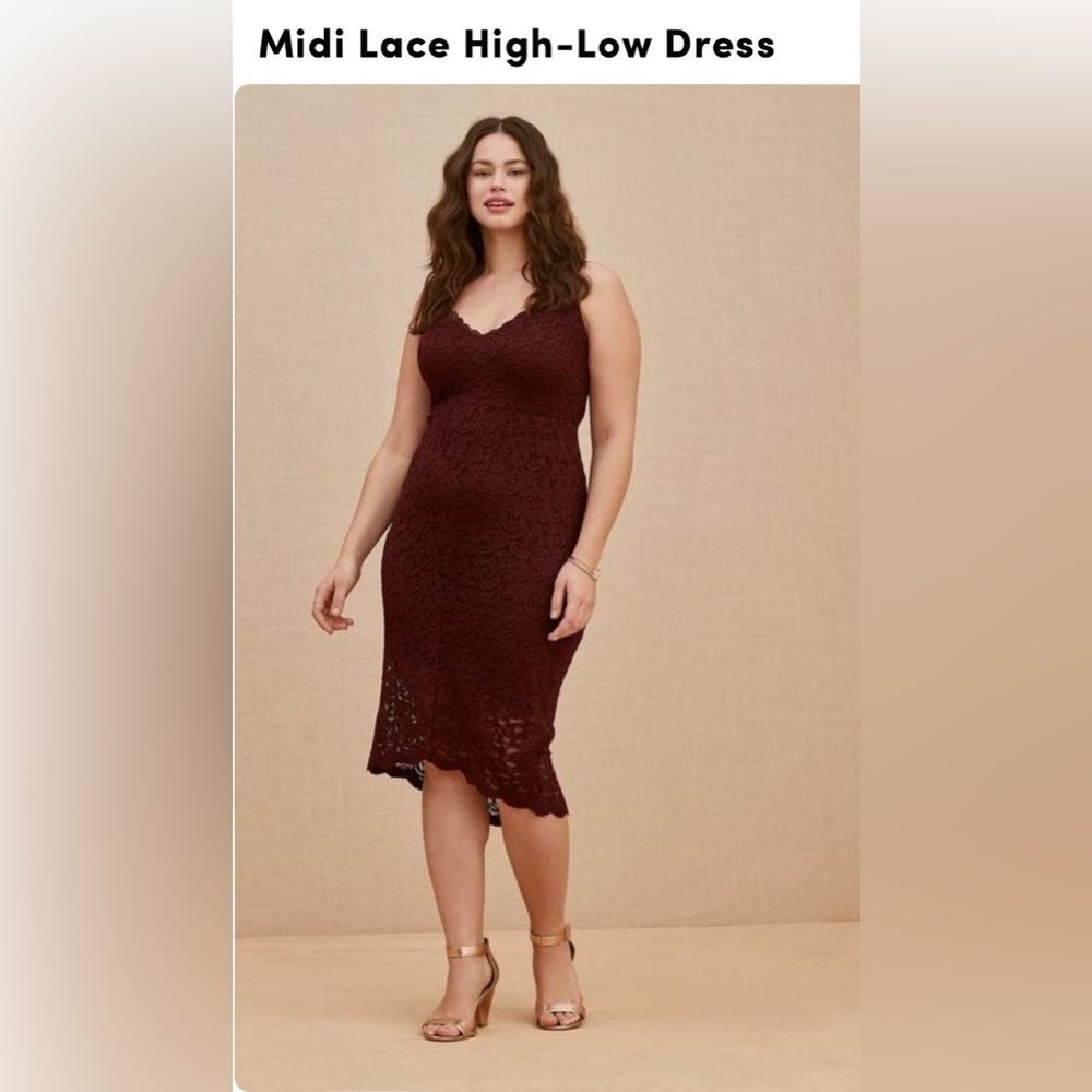 Torrid Midi Lace High-Low dress Burgundy Women’s Plus Size 0 ( Regular 12) - Picture 12 of 13